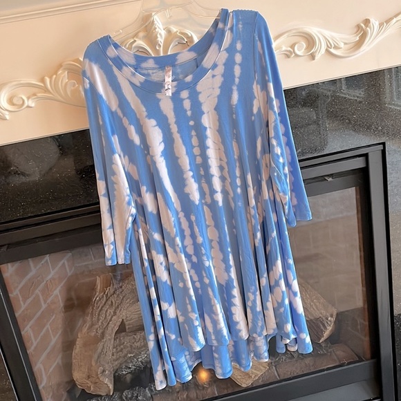 Tie Dye Tunic Dress High Low Flowy Sky Blue Womens Small - Picture 13 of 15